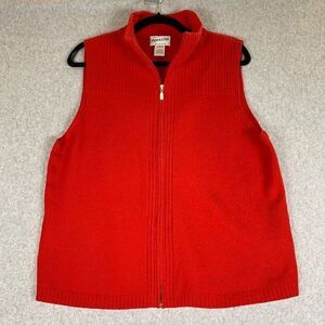 Pendleton Womens Size Large 100% Lambs Wool Sweater Vest Red Zip Front Ribbed